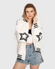 [Belle & Bloom] Hold Me Close Letterman Bomber - Off-White