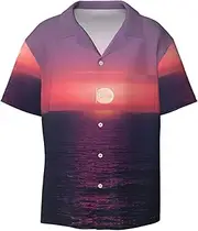 [YANYU] Bright Moon at Sea Hippie Print Hawaiian Shirts Men Short Sleeve Button Down Cuban Collar Shirt Summer Beach Days