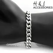 7"-11"MEN 316L Stainless Steel 9mm Silver Cuban Curb Link Chain Bracelet*B140