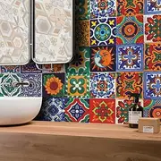 24Pcs Mandala Style Tiles Tickers Wall Decals Mosaic Tile Stickers Retro Wall Stickers Waterproof And Removable