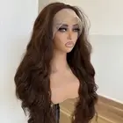 T Lace Frontal Wig Heat Resistant Hair Long Wavy Choc Brown Pre Plucked