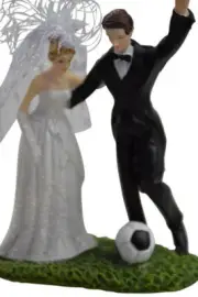 Bride and Soccer Player Groom Resin Figurine Wedding Cake Topper Football 14cm