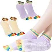 [SJBAUTYO] Non-Slip Yoga Socks for Women: 2 Packs Non-Slip Stopper Socks Pilates Toe Socks Women for Yoga, Pilates, Barre, Dance, Ballet, Fitness, M