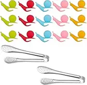 SourceTon 15 Pcs Snail Shape Silicone Tea Bag Holder with 2 Pcs Stainless Steel Tea Bag Squeezer Sugar Tongs, Mug Candy Colors Tea Bag Holder Drink Marks & Tea Bag Tongs Strainer Grip