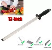 12in Diamond Knife Sharpener Steel Honing Rod Oval Stick Kitchen Sharpening Tool