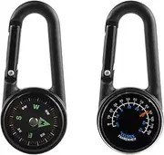 Compass with Carabiner Hook + Thermometer, Multifunctional Portable Metal Carabiner for Camping, Hiking, Travel, 3-in-1 Compass