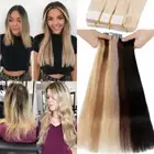 Tape In Thick Skin Weft 100% Russian Remy Human Hair Extentions Full Head Blonde