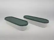 Tupperware Modular Mates Super Oval 3.5 Cup Container 2399 Green Set of 2 NOS