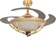 42 Inch Invisible Reversible Ceiling Fan with LED Lights Remote, 4 Retractable Blades Fan Chandeliers for Livingroom, Indoor Industrial Retro Antlers Ceiling Light Kits with Fans (Gold-01)