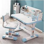 Kids Desk and Chair Set, Ergonomic Student Learning Table Chair,Adjustable Height Student Writing Desk with Bookshelf, for Home School Kids Writing Reading Drawing Studying(Blue)