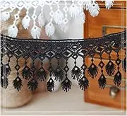 BXFGJCHH, Beads Hanging Ball Tassel,Fringe Trimming, 5 Yards Embroidery Lace Trim Tassel Fringe DIY Sewing Clothing Dress Embellishment,Tassel Decoration(Black)