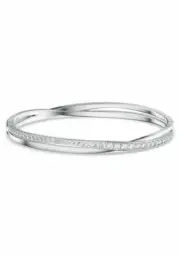 SWAROVSKI CRYSTAL TWIST BANGLE ROWS WHITE SIZE LARGE 5572726.NEW IN BOX