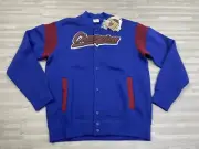 Champion Retro Varsity Bomber Jacket Mens Medium Blue Scarlet Snap Front LS $100