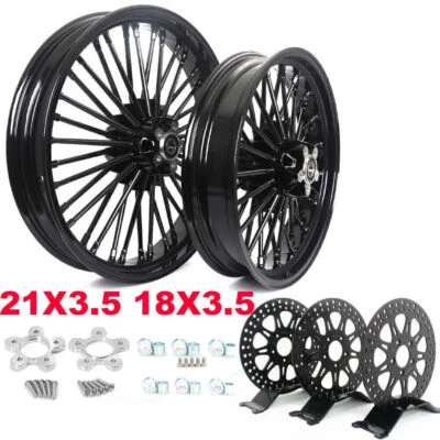 21 & 18 Fat Spoke Wheels Rotor for Harley Touring Electra Road Glide 00-07 2005