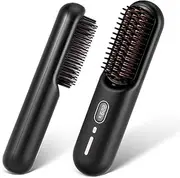 Cordless Hair Straightening Brush USB Ceramic Heating Straight Hair Comb 2-in-1Negative Ion Hair Straightening Comb(Black)