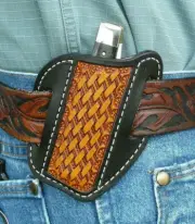 Medium Leather Cross Draw Pocket Knife Sheath Ruff’s Saddle Shop Black & Tan