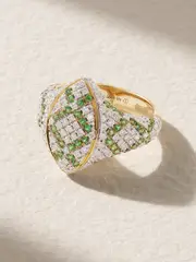 [Yvonne Léon] Yvonne Léon - Chevaliere 9-karat Gold, Diamond And Tsavorite Ring - 5 5 Gold