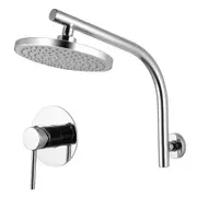 Chrome Bath Round 10'' Ultrathin Stainless Steel Rainfall Shower Head Rose Set Gooseneck Wall Arm Mixer Tap WELS WATERMARK