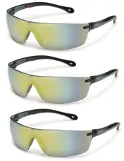 3 Pair/Pack Gateway Starlite Squared Gold Mirror Safety Glasses Sunglasses Z87+