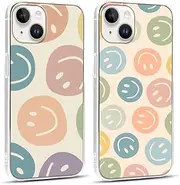 [Foonary] Pack of 2 Transparent Case for Apple iPhone 14/iPhone 13 6.1 Inch, Mobile Phone Case with Women Girls Aesthetic Smiley Pattern Design Case, Silicone Protective Cover for iPhone 14/13, Smiley