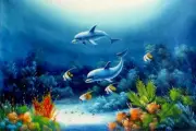 24"x 36" Handpainted Dolphin Seascape Painting