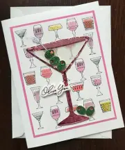 Handmade Greeting Card - Any Occasion Card, Martini Card, Olive You