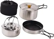 harayaa Camping Mess Kit Frying Pan with Storage Pouch Equipment Folding Handle 1.5L Kettle Outdoor Cookware for Backpacking Outdoor
