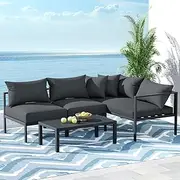 Gardeon 4 Seater Outdoor Sofa Set Aluminium Patio Furniture Setting 4Pc Charcoal