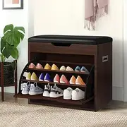 ALFORDSON Shoe Cabinet Bench Shoes Storage Rack Adjustable Compact Cabinets Organiser Drawer Shelf with Flip-up Top & Door, Wooden Home Furniture for Living Room, Entryway, Hallway (Walnut)