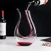 HALAWAKA Wine Decanter - 100% Lead-Free U Shaped Crystal Glass Wine Carafe Hand-Blown Black-Red Red Wine Decanter Carafe