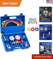 3 Way AC Diagnostic Manifold Gauge Set R134A R12 R22 Freon Charging with Hoses