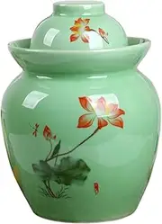 Large Ceramic Pickle Jar with Lids, Green Traditional Chinese Porcelain Pickle Jar,Ceramic Fermentation Crock with Water Seal Airlock Lid,Sauerkraut Crock 3.5kg-3.5kg