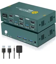 Greathtek KVM Switch USB 3.0 Dual Monitor 2 Port 8K @ 60Hz NEW In Box