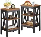 VECELO Modern Nightstands X-Design Side End Table with Storage Shelf 2pcs Brown
