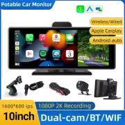 10" Portable Wireless Carplay Touchscreen Car Stereo Bluetooth FM Radio Dash Cam