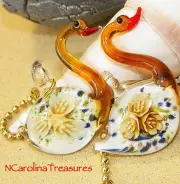 GOLD SWAN SWANS FLORAL BURST GLASS CEILING FAN LIGHT SWITCH PULLS LARGE PR B745