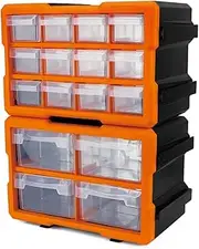 HORUSDY 16-Drawer Parts Organizer Storage Cabinet with Wall-Mountable Design, Stackable and Interlocking, Stackable Parts Storage Drawer Box for Tools, Hardware, and Craft Supplies
