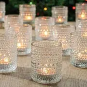 12 Pcs Clear Glass Tea Light Candle Holder, Votive Candle Holders Bulk for Weddi