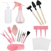 WOTOW Indoor Gardening Tool, 20 Pieces Succulent Plants Tools for Potting Cactus Houseplant Bonsai Planter Fairy Garden Planting Care Transplanting & Repotting Mini Garden Hand Tool Set (Pink)