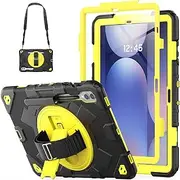 HXCASEAC Case for Galaxy Tab S9 Fe + Case/Tab S9 Plus Case 12.4 inch Protective with Screen Protector/S Pen Holder/Rotating Hand Strap, Heavy Duty Samsung Galaxy S9 FE+ / S9+ Tablet Case - Yellow