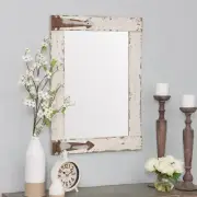 Farmhouse Wall Mirror Rustic Country Shabby Chic Distressed White Bath Hall Deco