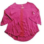 Red Camel Women's Peasant Top Size Small Pink Orange Embroidery Flared Sleeves