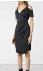 NWT All Saints "Cadia" Dress Cold Shoulder Black Wrap Dress Size US 0/ UK 4 $285