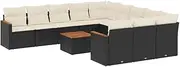 vidaXL Modular Garden Sofa Set 12-Piece Black Poly Rattan with Cushions for Patio/Backyard Use