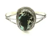 Navajo Native Handmade Sterling Silver Blackjack Turquoise Bracelet-Dave Skeets