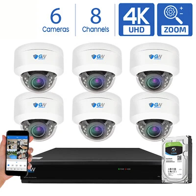 GW 8 Channel DVR (6) 8MP CCTV Motorized Zoom 4K Dome Home Security Camera System