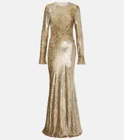 [Self-Portrait] Self-Portrait Fil Coupé open-back maxi dress AU 8 gold