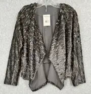 Free People Jacket Extra Small Silver Sequins Open Front Shimmer Sparkle NEW