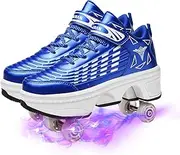 [RDJSHOP] Unisex Roller Skate Shoes Deformation Shoes, Technical Skateboarding Shoe for Kids/Adults Outdoor Running Gymnastics Sneakers,Blue-36