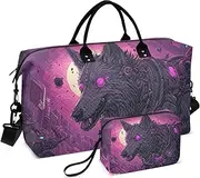[ZRYSMY] Duffel Bag for Traveling, Cyberpunk Wolf Purple Travel Bag Gym Bag, with Multiple Interior Pockets Shoulder Weekender Bag for Women Men with Toiletry Bag 20.5L x 1.9W x 13.8H, Multi-Colored
